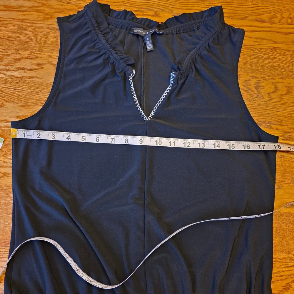White House Black Market S Black Gathered Smocked Hem Embroidered Blouse Tank - Picture 11 of 12